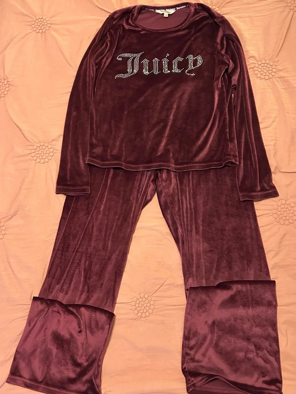 Juicy Couture Womens Velour Pajama Set - Burgundy